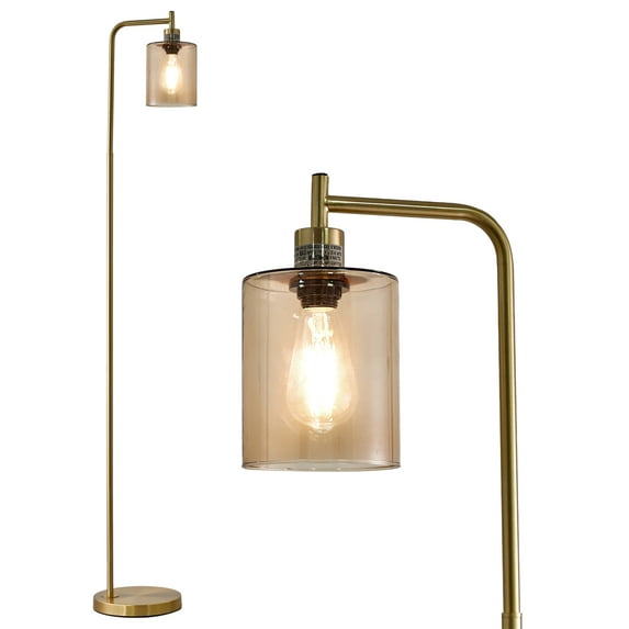 Oneach 66.5" Arc Floor Lamp with Hanging Clear Glass Shade for Living Room, Gold Metal Standing Lamp with Foot Switch for Bedroom, Office(Bulb Included)