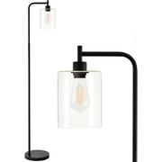 Oneach 66.5" Arc Floor Lamp with Glass Shade, Black Metal Standing Lamp with Foot Switch for Bedroom, Living Room, Office(Bulb Included)