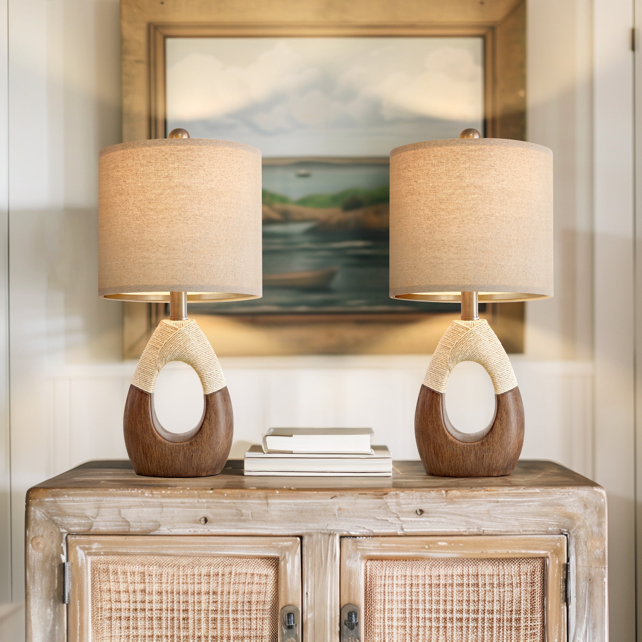 Free Shipping! Oneach Antique Wood Grain Boho Table Lamp Set of 2 for ...