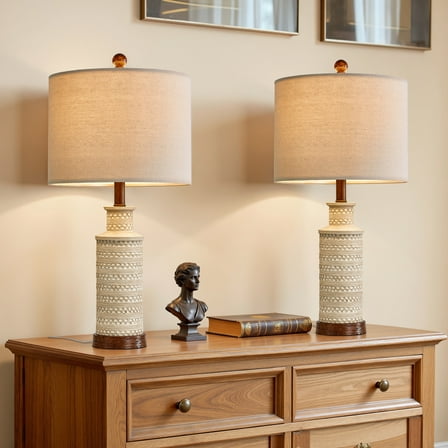 Oneach Bedside Lamp Set of 2 for Bedroom 24" Traditional Living Room Resin Nightstand Table Lamps