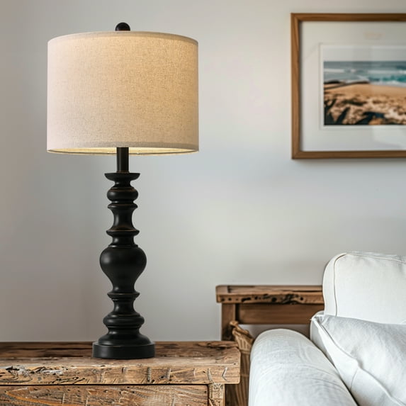 Oneach Black Farmhouse Table Lamp for Living Room Bedroom 27.5" Retro Nightstands Bedside Lamp Resin