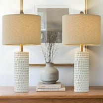 Oneach Ceramic Table Lamp Set of 2 24" White Contemporary Bedside Nightstand Lamps for Bedroom Living Room