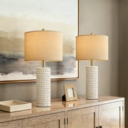 Oneach 3 Way Dimmable Table Lamp Set of 2 with USB Ports, 20" Ceramic Farmhouse Touch Control Bedside Lamps for Living Room Bedroom Nightstand