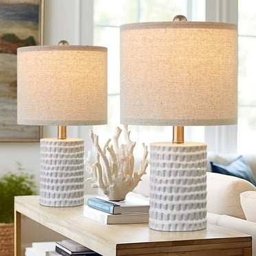 Oneach Ceramic Table Lamp Set of 2 for Living Room Bedroom 18.25" Modern White Bedside Nightstands Lamps