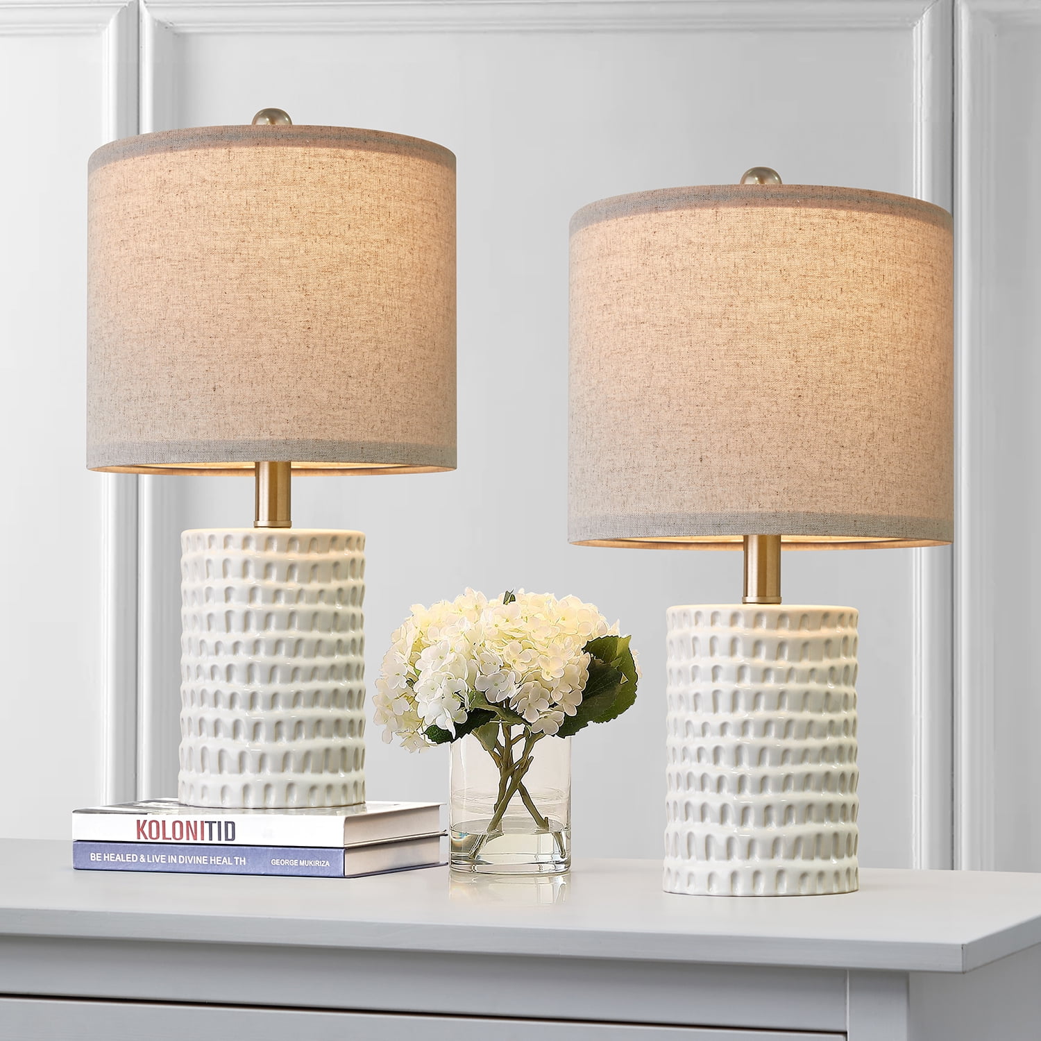 Oneach Ceramic Table Lamp Set of 2 for Living Room Bedroom 18.25 ...