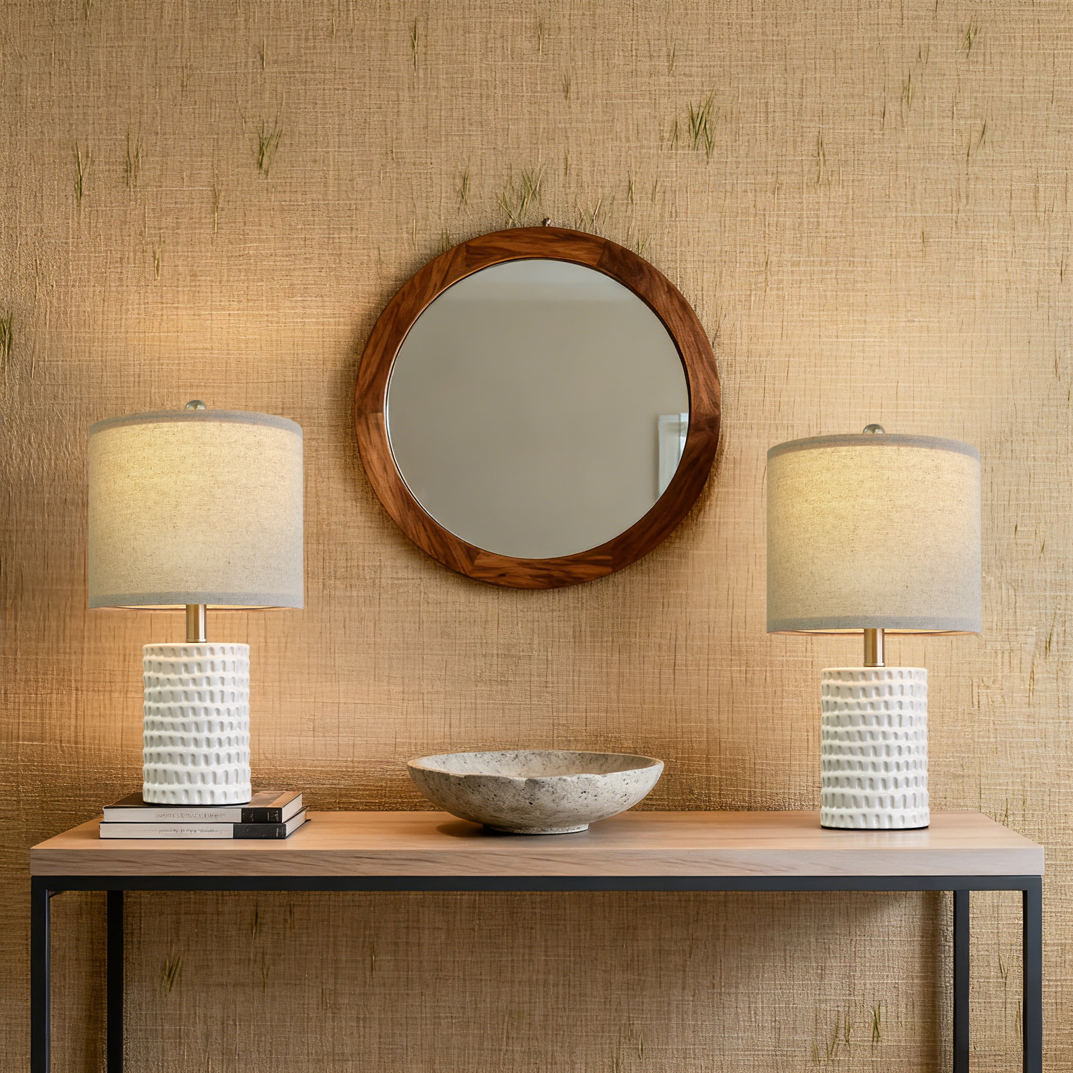 Oneach Ceramic Table Lamp Set of 2 for Living Room Bedroom 18.25" Modern White Bedside Nightstands Lamps