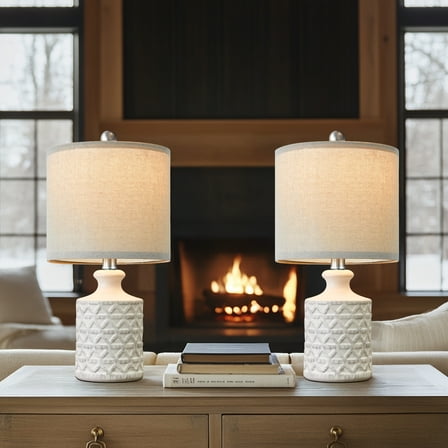 Oneach Ceramic Table Lamps Set of 2 for Living Room Bedroom 18.12" Farmhouse Bedside Nightstand Lamps