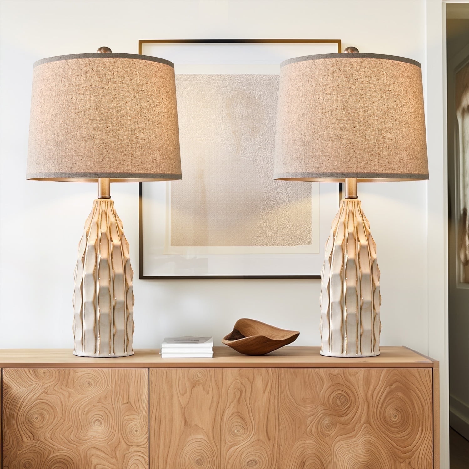 Oneach Ceramic Table Lamps Set of 2 for Living Room Bedroom 23.75" Modern Bedside Nightstand Lamps