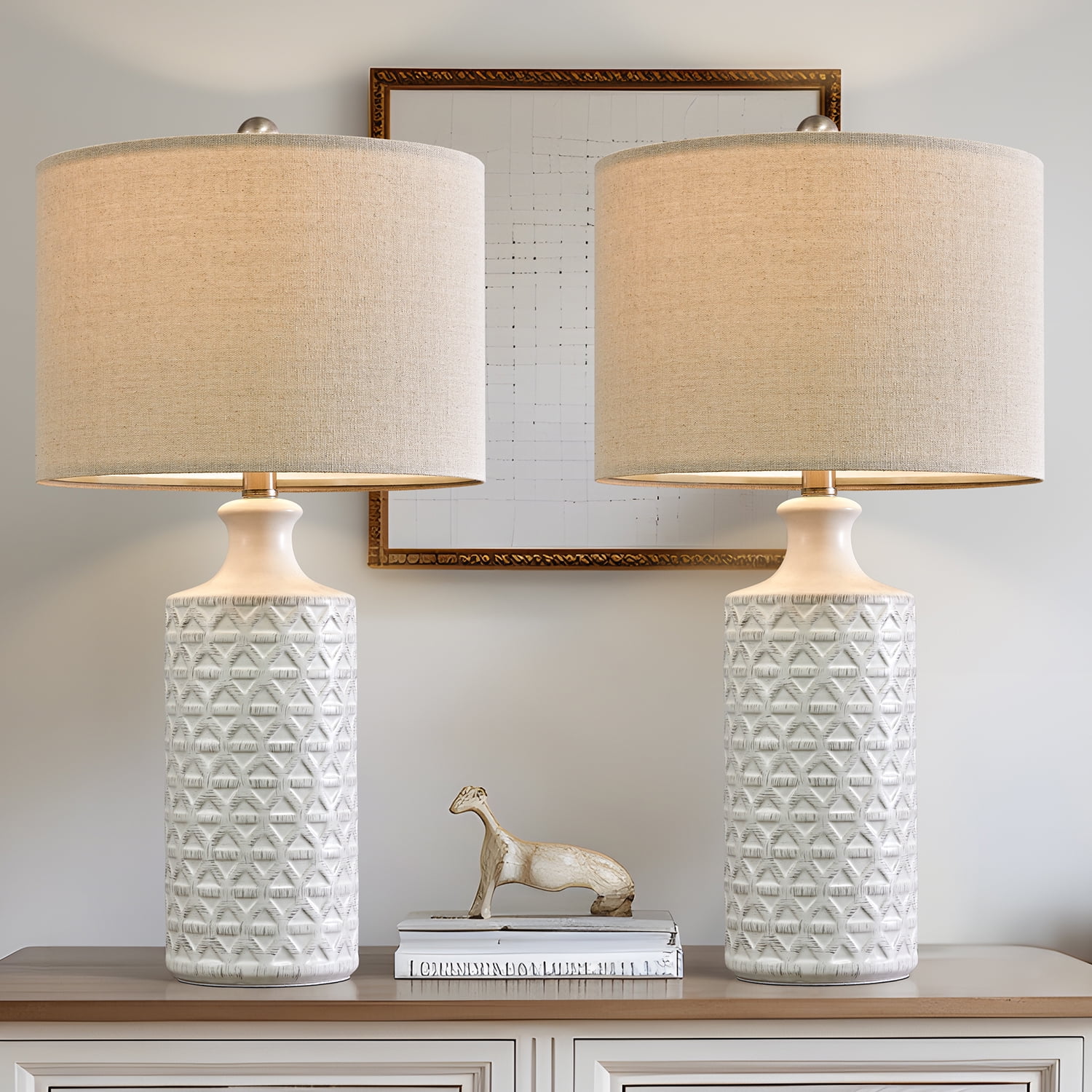 "Oneach Rustic Ceramic Table Lamps Set of 2, Modern Farmhouse 24.75 ...