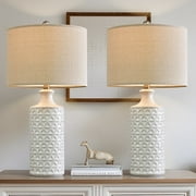 Oneach Ceramic Table Lamps for Living Room 24.75" Modern Farmhouse Bedside Nightstand Lamp Set of 2 for Bedroom