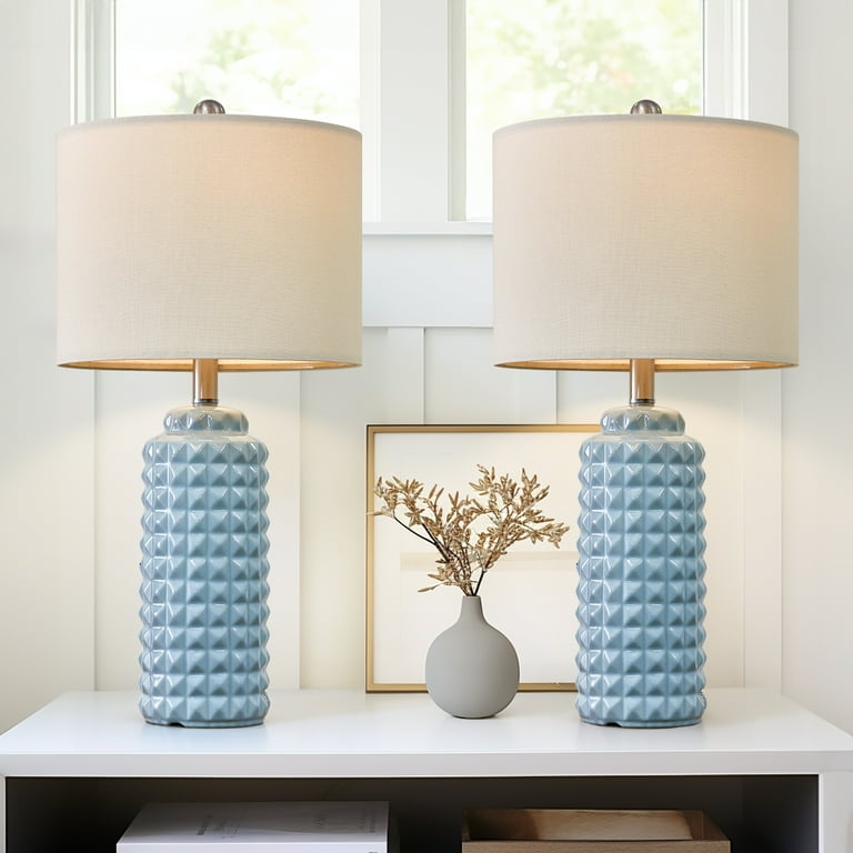 Oneach Ceramic Table Lamp Set of 2, Modern Bedside Lamp for Living - Main Image