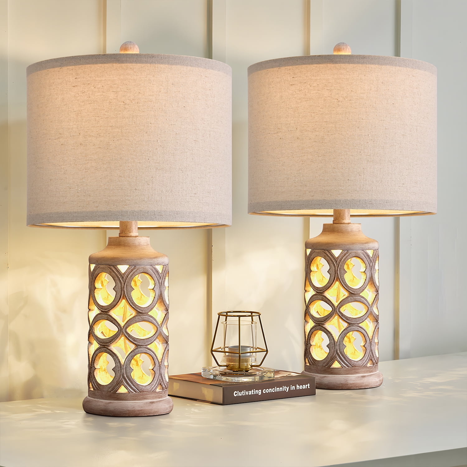 Oneach Farmhouse Resin Table Lamp Set of 2 for Living Room Bedroom ...