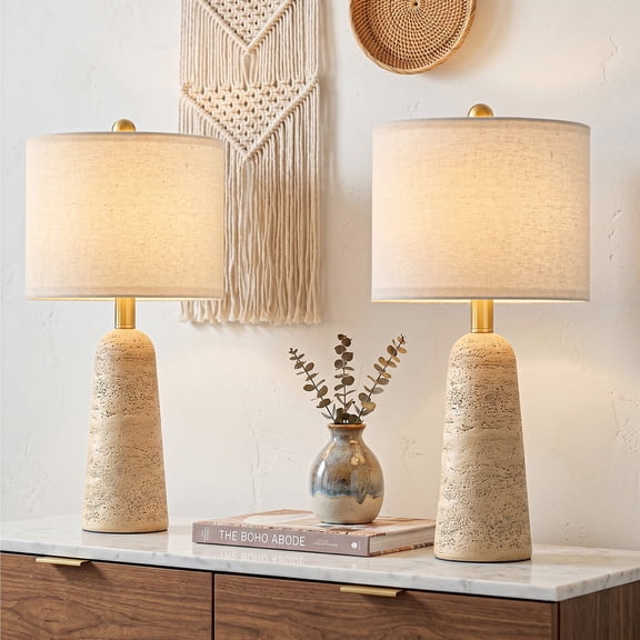 Oneach Farmhouse Resin Table Lamps Set of 2 for Bedroom Living Room 21" Vintage Beige Bedside Nightstand Lamps