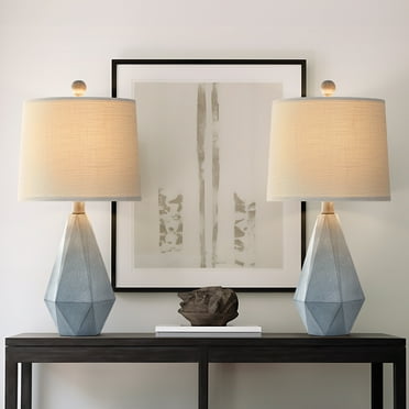 Oneach Farmhouse Table Lamps Set of 2 for Living Room Bedroom 20.25" Resin Bedside Nightstand Lamps with Linen Drum Shade