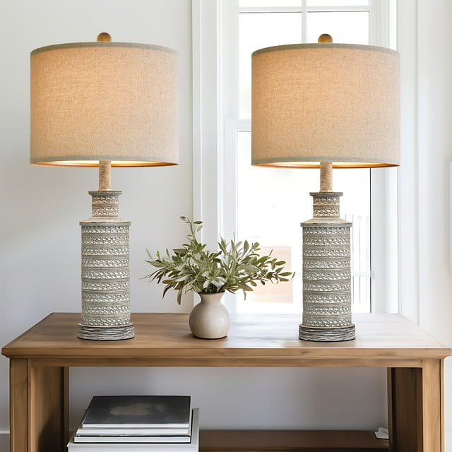 "Oneach 24.5"" Retro Farmhouse Table Lamps Set of 2 for Living Room