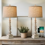 Oneach Farmhouse Table Lamps Set of 2 for Living Room Bedroom Study 27.25" Resin Bedside Nightstand Lamp