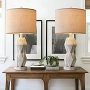 Oneach Farmhouse White Table Lamp Set of 2 for Living Room Bedroom 24.5" Rustic Resin Nightstand Bedside Lamps