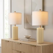 Oneach Modern Beige Ceramic Table Lamp Set of 2 for Living Room Bedroom 21" Farmhouse Nightstand Bedside Lamps