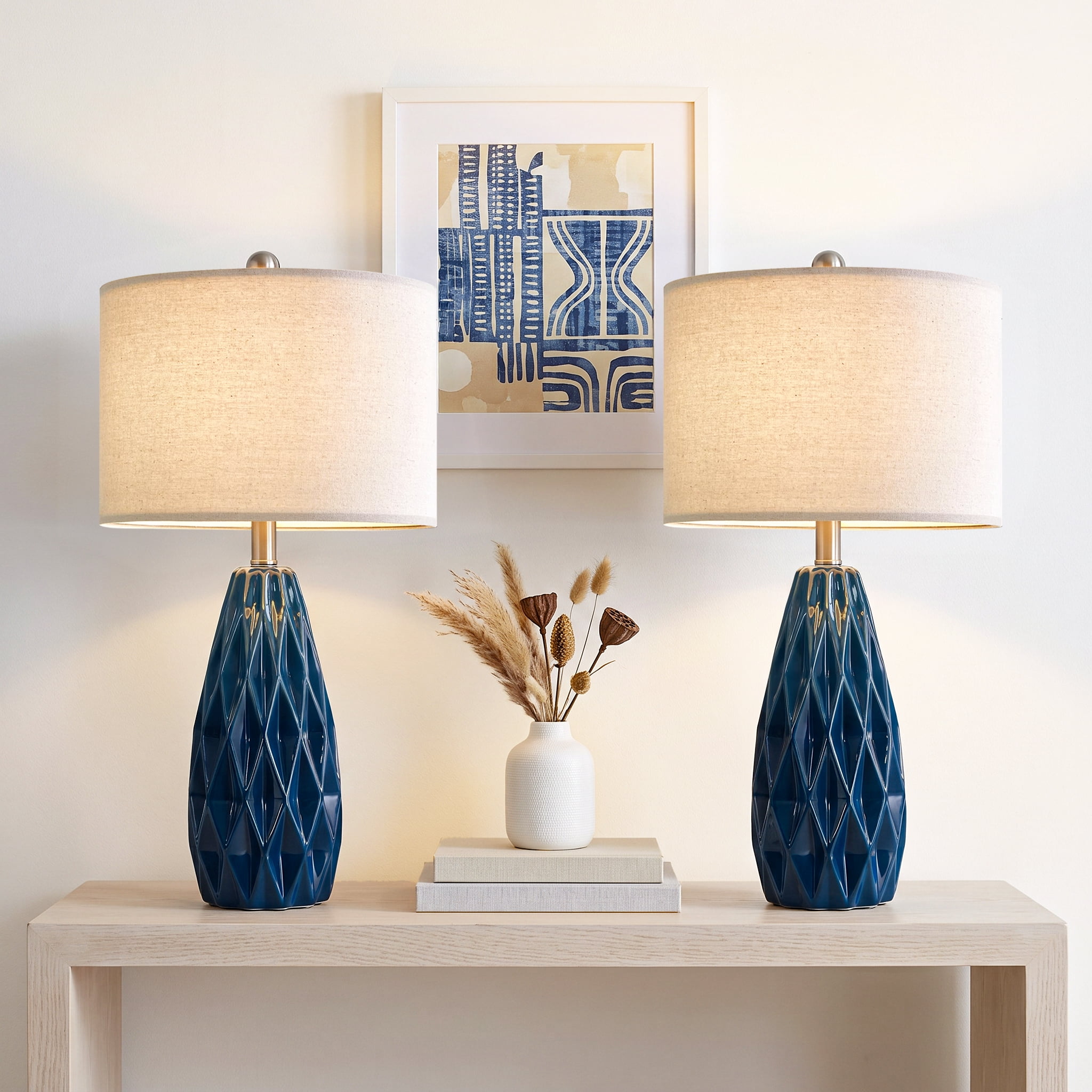 Free Shipping! Oneach Ceramic Table Lamp Set of 2, Modern Blue
