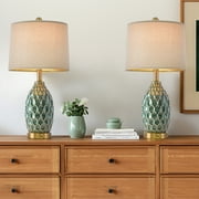 Oneach Ceramic Table Lamp Set of 2 with USB Ports for Bedroom Living Room 23.5" 3 Way Dimmable Touch Nightstands Bedside Lamps(Bulbs Included)