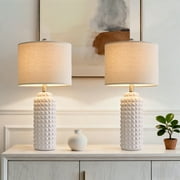 Oneach Modern Ceramic Table Lamp Set of 2 for Living Room Bedroom 24.5" Contemporary White Nightstands Bedside Lamps