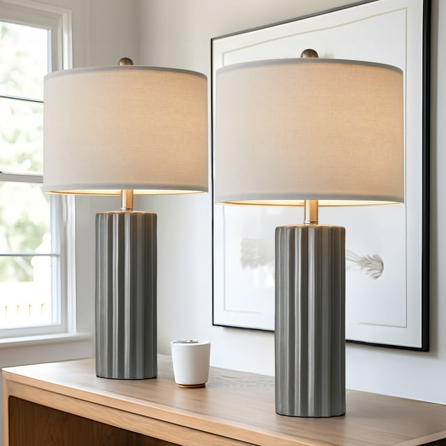"Oneach Modern 25"" Table Lamps Set of 2, Gray Ceramic for Bedroom ...