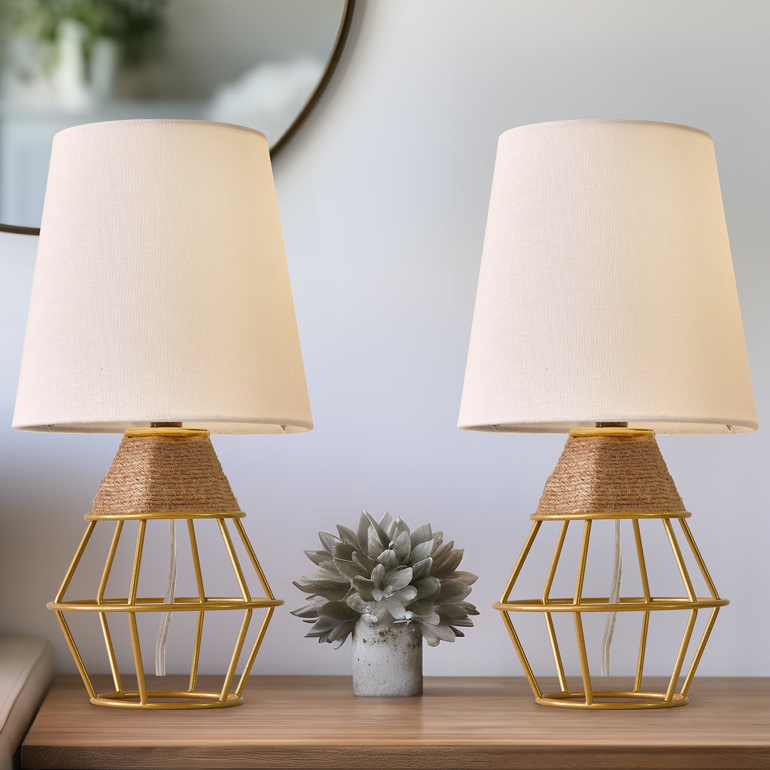 Oneach Modern Small Gold Metal Table Lamp Set of 2 Industrial Night