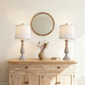 Oneach Resin Table Lamp Set of 2 24.5" Farmhouse Bedside Nightstand Lamps for Living Room Bedroom