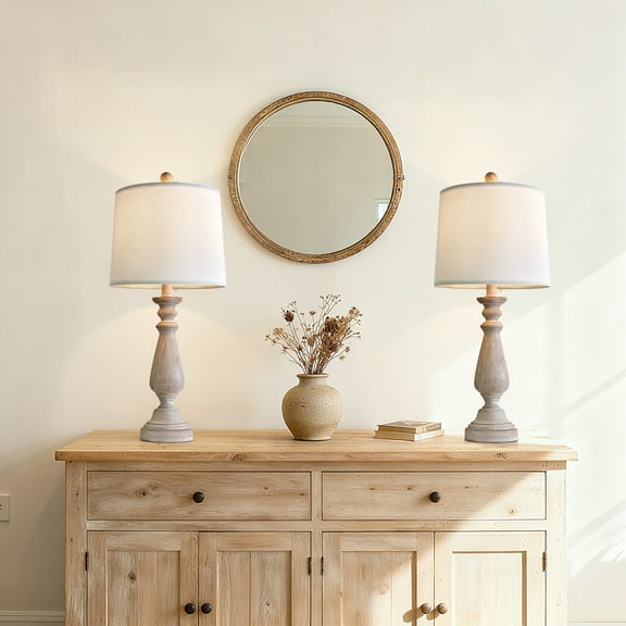 Oneach Resin Table Lamp Set of 2 24.5" Farmhouse Bedside Nightstand Lamps for Living Room Bedroom