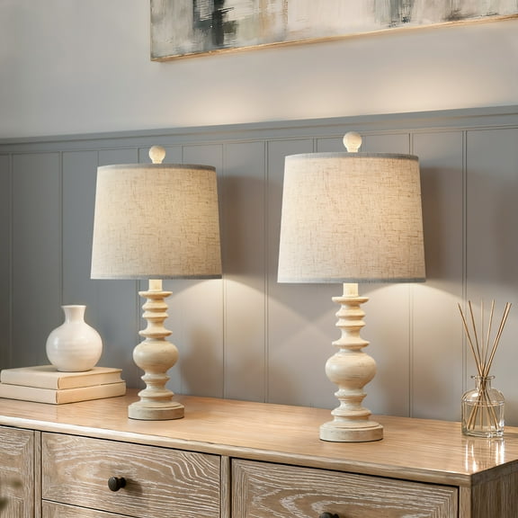 Oneach Resin Table Lamps Set of 2 20.5" Traditional Farmhouse Nightstand Bedside Lamps for Bedroom Living Room