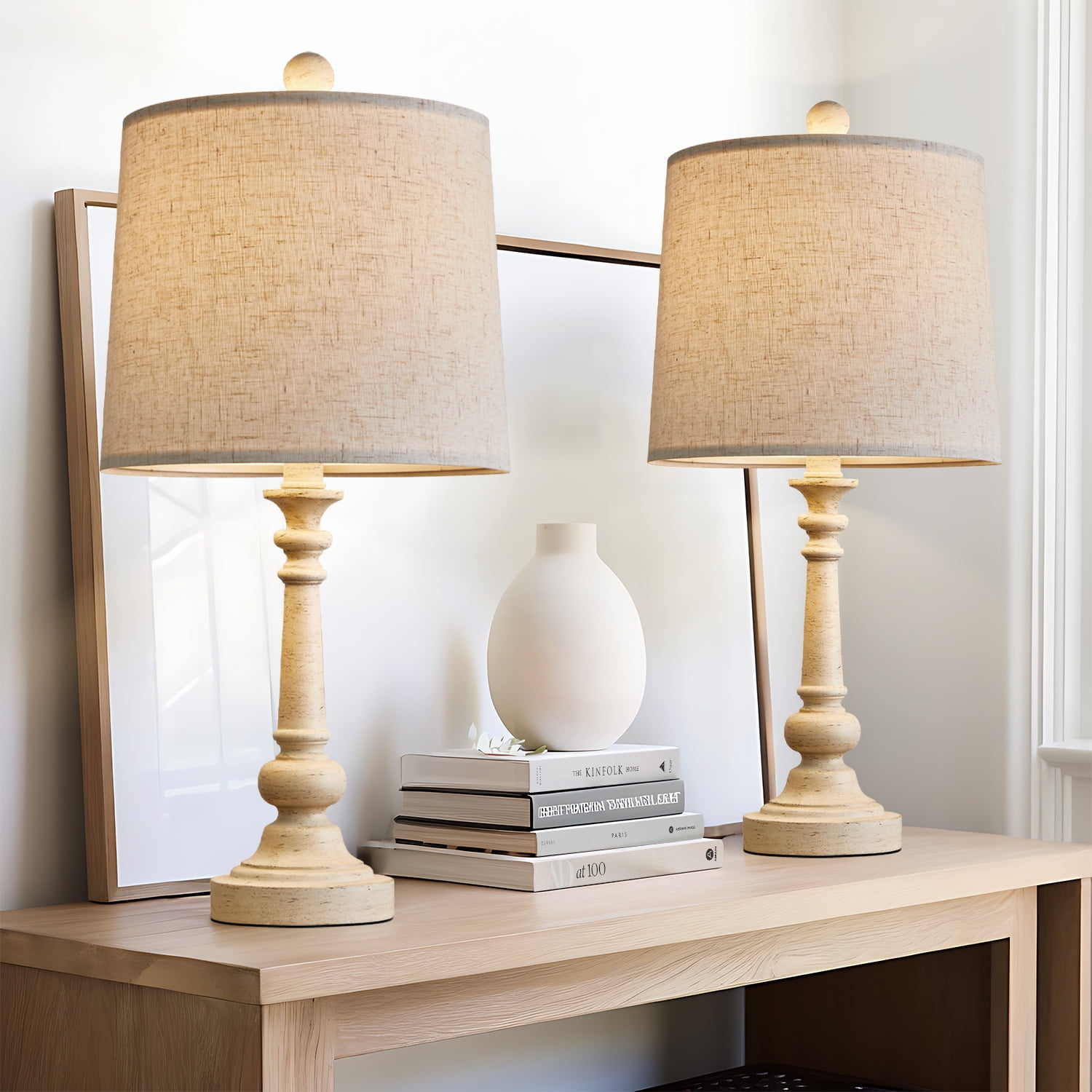 Oneach Retro Farmhouse Table Lamp Sets of 2 for Living Room Bedroom 21" Rustic Bedside