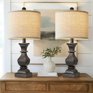 Oneach Retro Table Lamps Set of 2 Nightstands Lamps for Bedroom Living Room 20.5" Vintage Rustic Bedside Lamp
