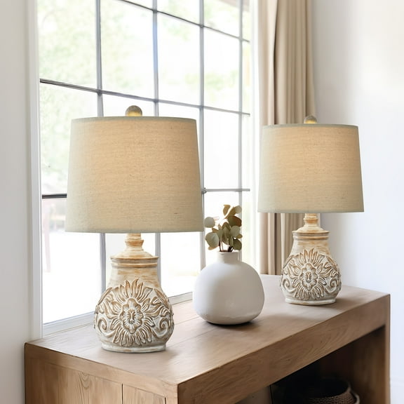 Oneach Retro Table Lamps for Living Room Bedroom 18.5" Farmhouse Set of 2 Nightstands Lamp Bedside Resin