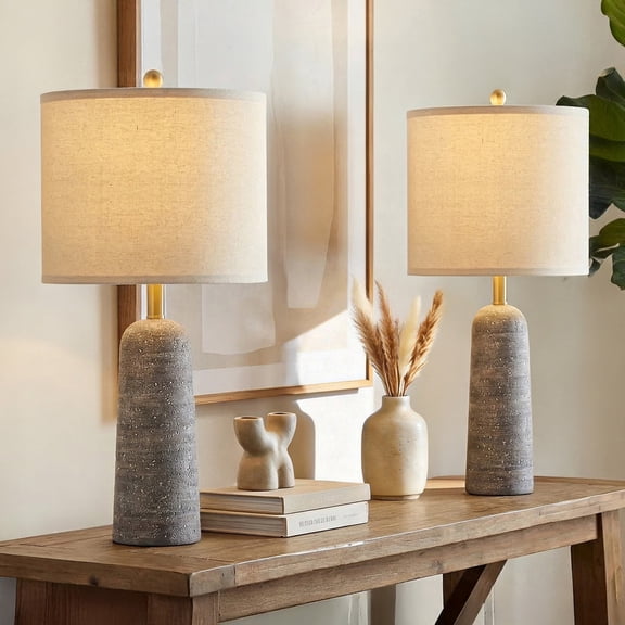 Oneach Vintage Bedside Lamps Set of 2 for Bedroom Living Room 21" Farmhouse Gray Resin Table Lamp