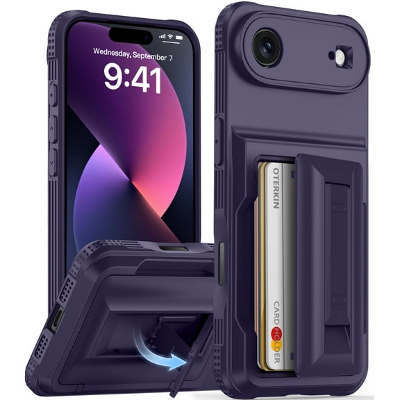 Oneagle Stand & Wallet Case (Store 4-5 Cards) for iPhone Air Case with Card Holder,Rugged Case for iPhone 17 Air,Purple