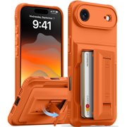 Oneagle Stand & Wallet Case (Store 4-5 Cards) for iPhone Air Case with Card Holder,Rugged Case for iPhone 17 Air,Orange
