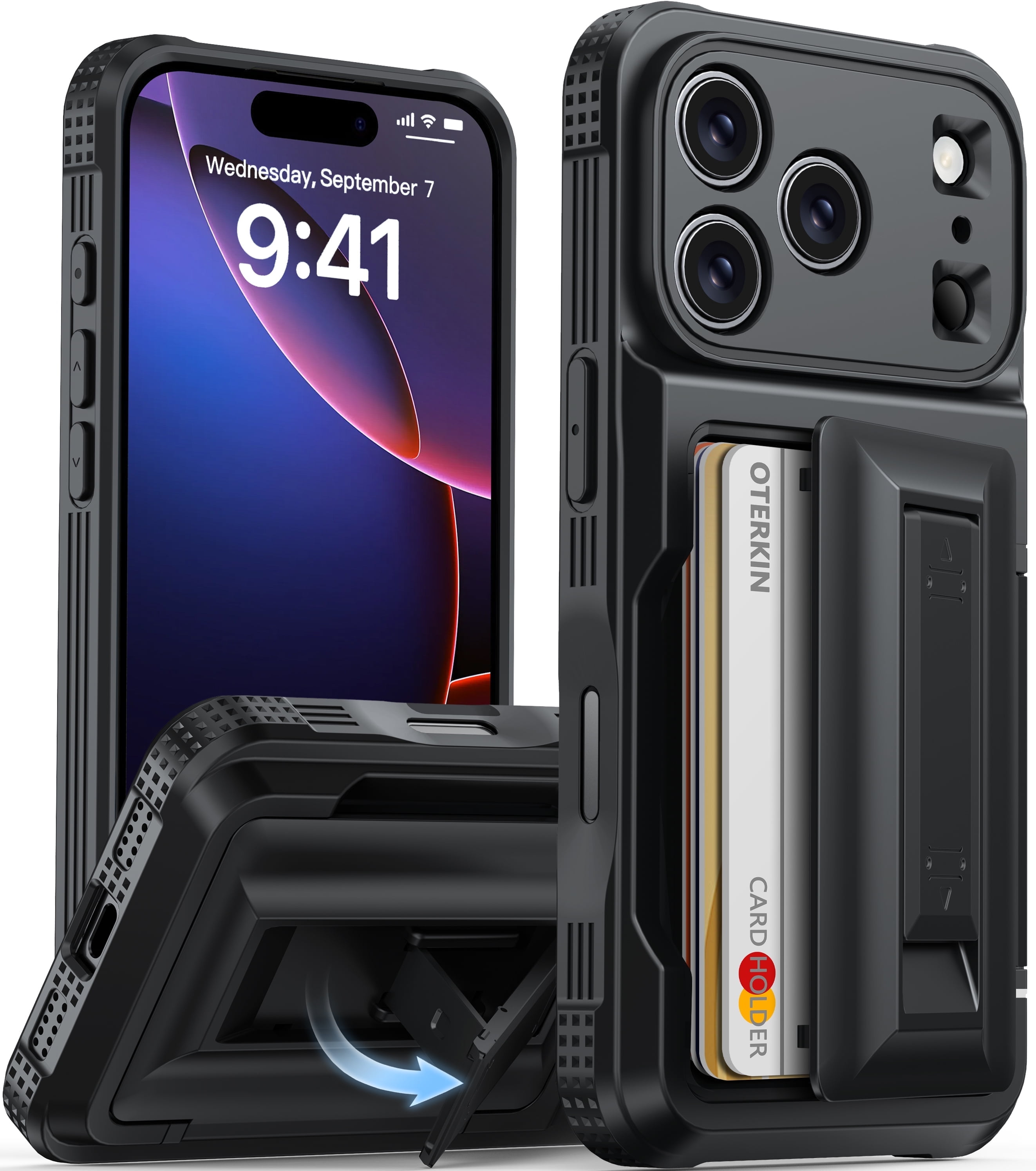 Oneagle Stand & Wallet Case (Store 4-5 Cards) for iPhone 17 Pro Case with Card Holder,Black