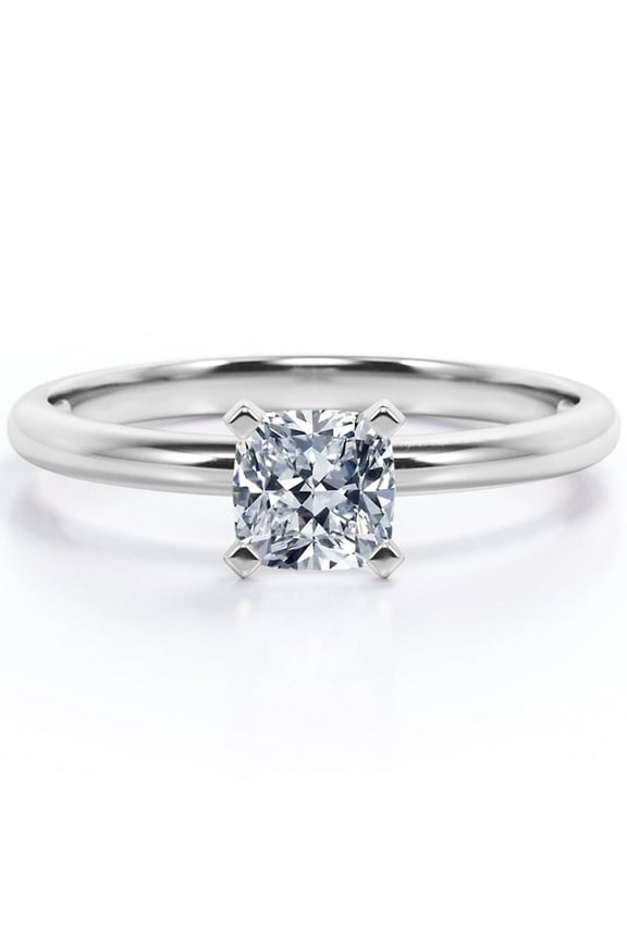 1 Carat - Cushion Cut - Moissanite Ring - Solitaire Engagement Ring in 18K White Gold Plating over Silver Size-11