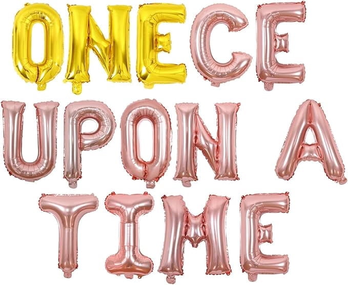 Once Upon A Time Birthday Decorations - Pink & Gold Princess Banner & Crown Balloons For 1st Birthday Party
