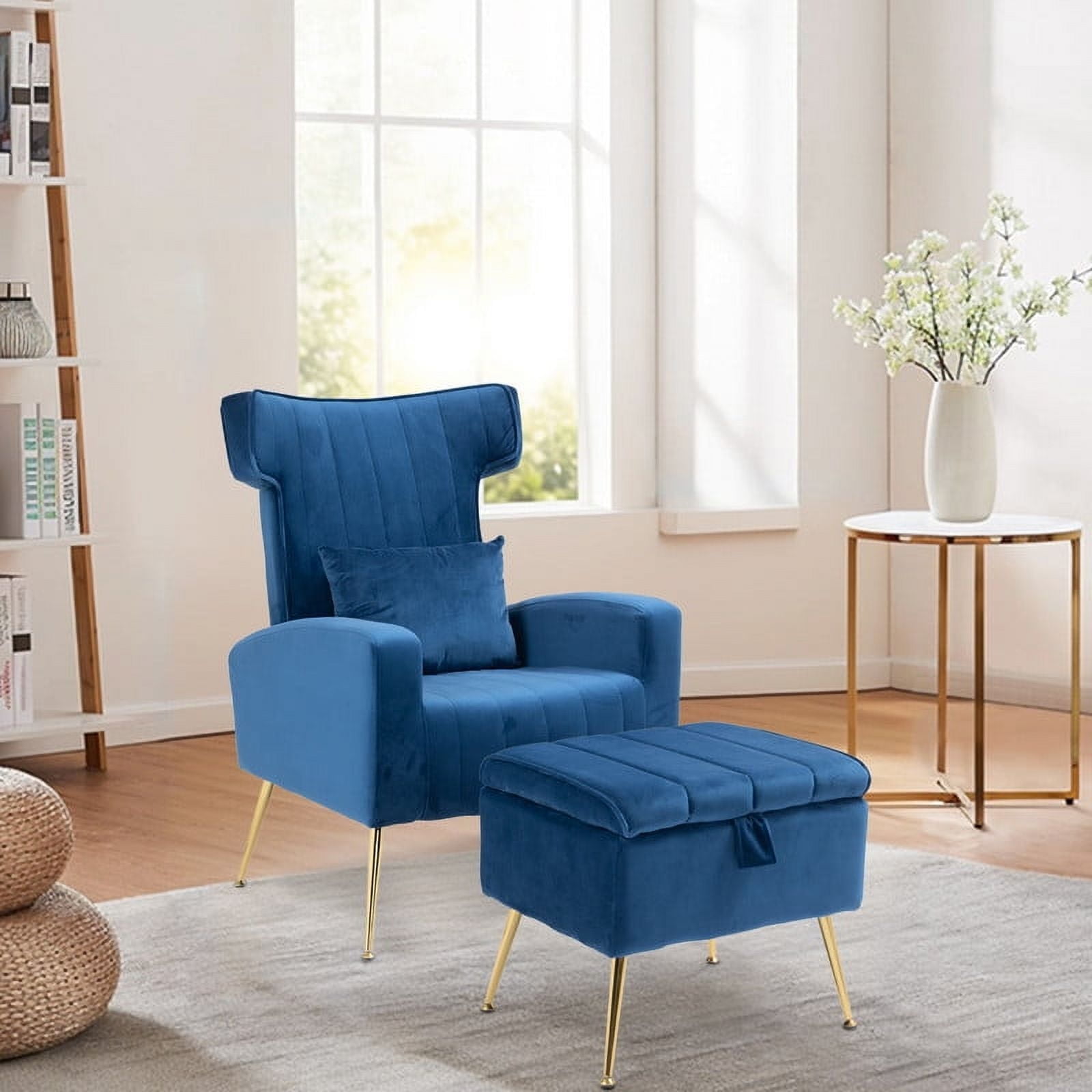 Onechionede Blue Accent Chair/Wingback Chair Ottoman with Storage