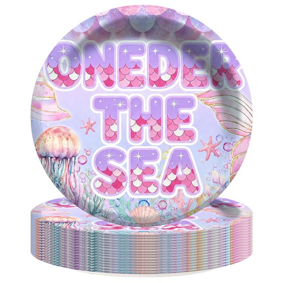 Oneder The Sea 1st First One Paper Plates Birthday Party Supplies Decorations 16pcs Tableware Disposable Dinnerware