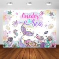 thumbnail image 2 of Mocsicka Oneder The Sea 1st Birthday Backdrop 7x5ft Purple Mermaid Under The Sea Happy First Birthday Party Decorations For Girls Starfish Shell... 2 of 9