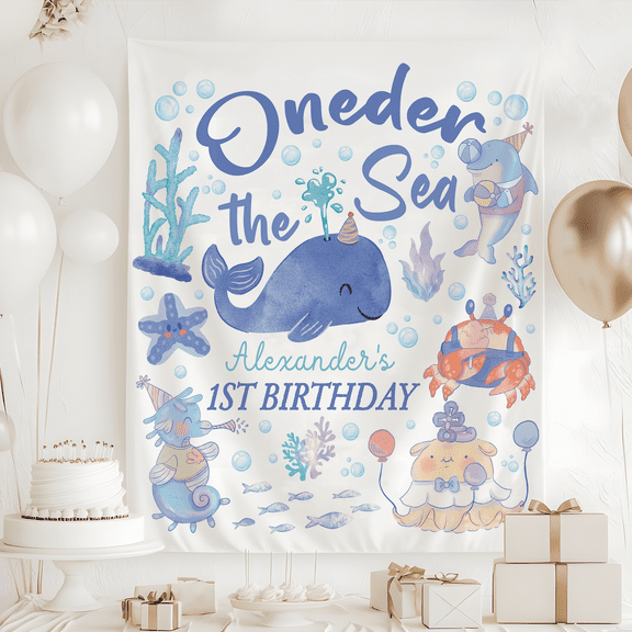 Oneder the Sea Birthday Tapestry, Under the Sea 1st Birthday Backdrop, One-der the Sea 1st Birthday Banner, Custom Birrthday Backdrop