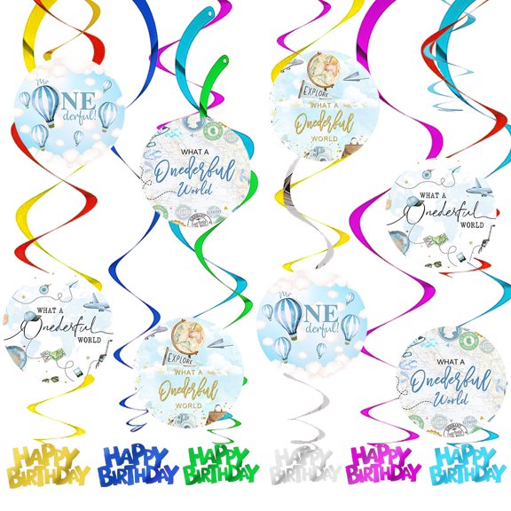 Onederful 1st First One Party Decorations Hanging Swirl Sign Whirls Birthday Streamer Ceiling Decor Supplies 14 pcs
