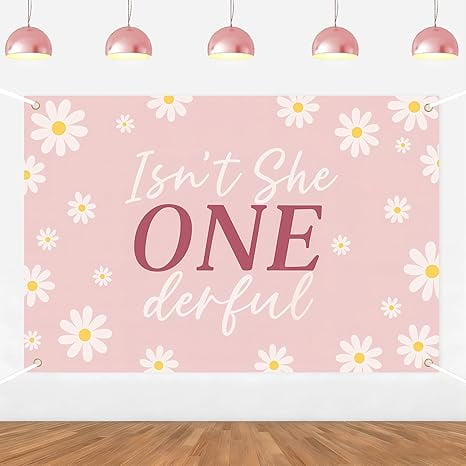 Isn't She Onederful Backdrop Daisy 1st Birthday Decorations Girl Pink Daisy Floral Photo Background for Girls Onederful First Bday Decor Supplies Photo Props 5 * 3ft
