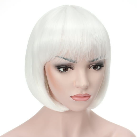 Onedor 10" Short Straight Hair Flapper Cosplay Costume Bob Wig (1001# - White)