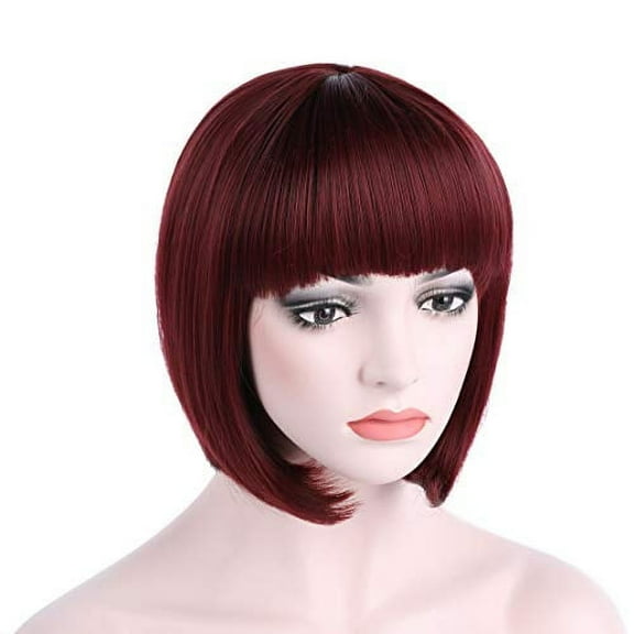 Onedor 10" Short Straight Hair Flapper Cosplay Costume Bob Wig (Burgundy)
