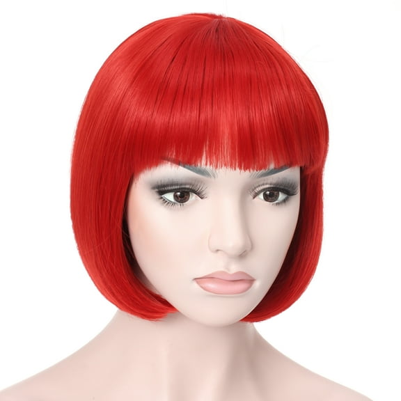 Onedor 10" Short Straight Hair Flapper Cosplay Costume Bob Wig (Red)