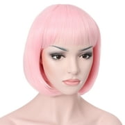 Onedor 10" Short Straight Hair Flapper Cosplay Costume Bob Wig (T1911 - Light Pink)
