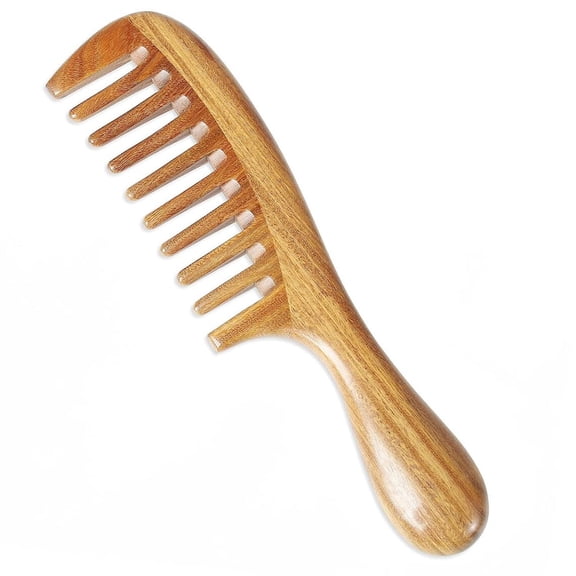 Onedor 100% Natural Green Sandalwood Anti-Static Wooden Extra Wide Tooth Hair Combs